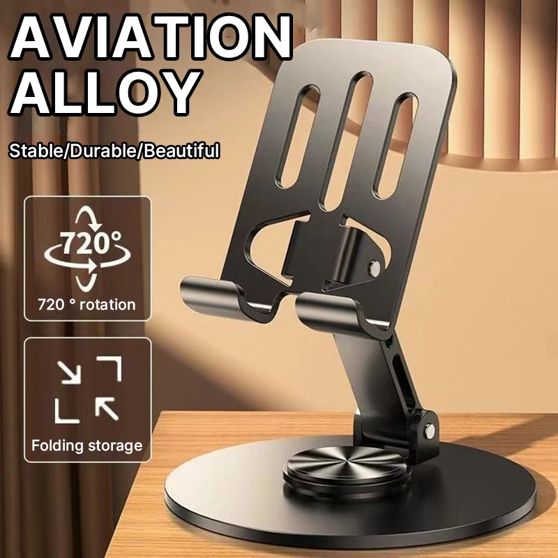 2025 Newest All Metal Aluminum 360 Rotation Mobile Phone Holder Universal Bracket Folding Double Shaft Design Stable Anti Fall
