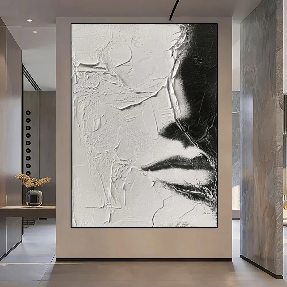 100% Handmade Black White Portrait Oil Paintings Nodic Abstract Figure Canvas Painting Artworks for Living Room Home Wall Decor