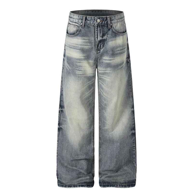 

GXFortune Casual American Style Men's Jeans Vintage Washed Straight Leg Pants Versatile Retro Denim Spring Season Unisex