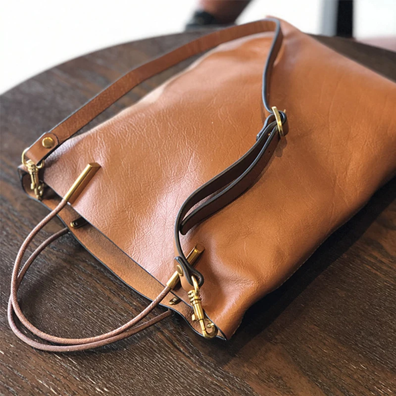 Johnature Simple Genuine Leather Women Bag 2024 New Retro Nature Soft Cowhide Handbag Versatile Composite Bag Shoulder Bags