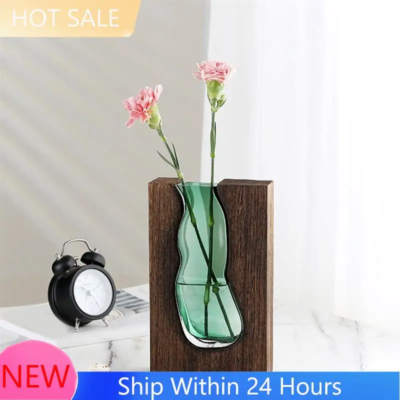 

A78K New Wooden House Glass Vase Water Raised Flower Living Room Dining Table Dry Flower Arrangement Container Ornament B Easy T