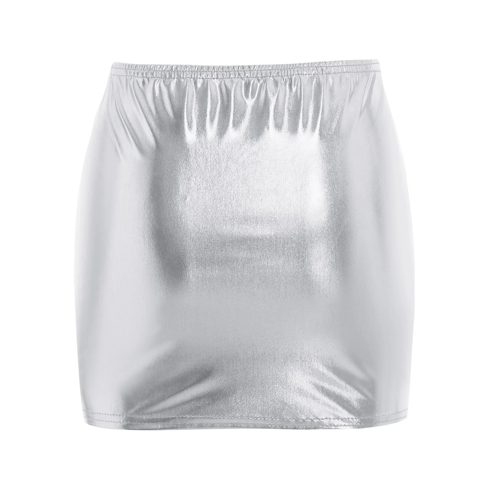Minifalda corta ajustada elástica brillante metálica para mujer, minifalda con cintura elástica para traje de fiesta Rave de baile en barra