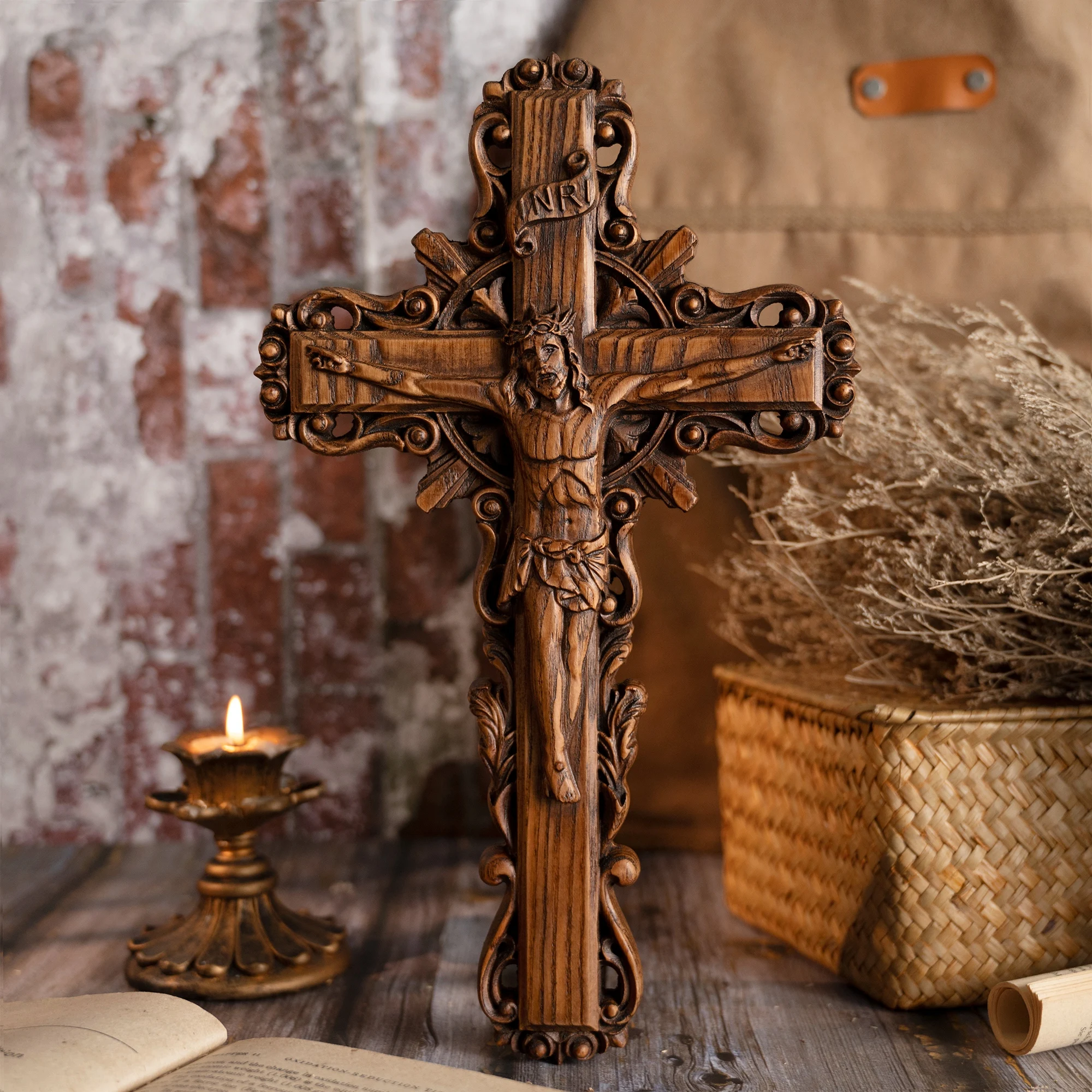 Jesus wooden cross, crucifix, Christian cross wall decoration, catholic prayer decoration, religious wall hanging, church