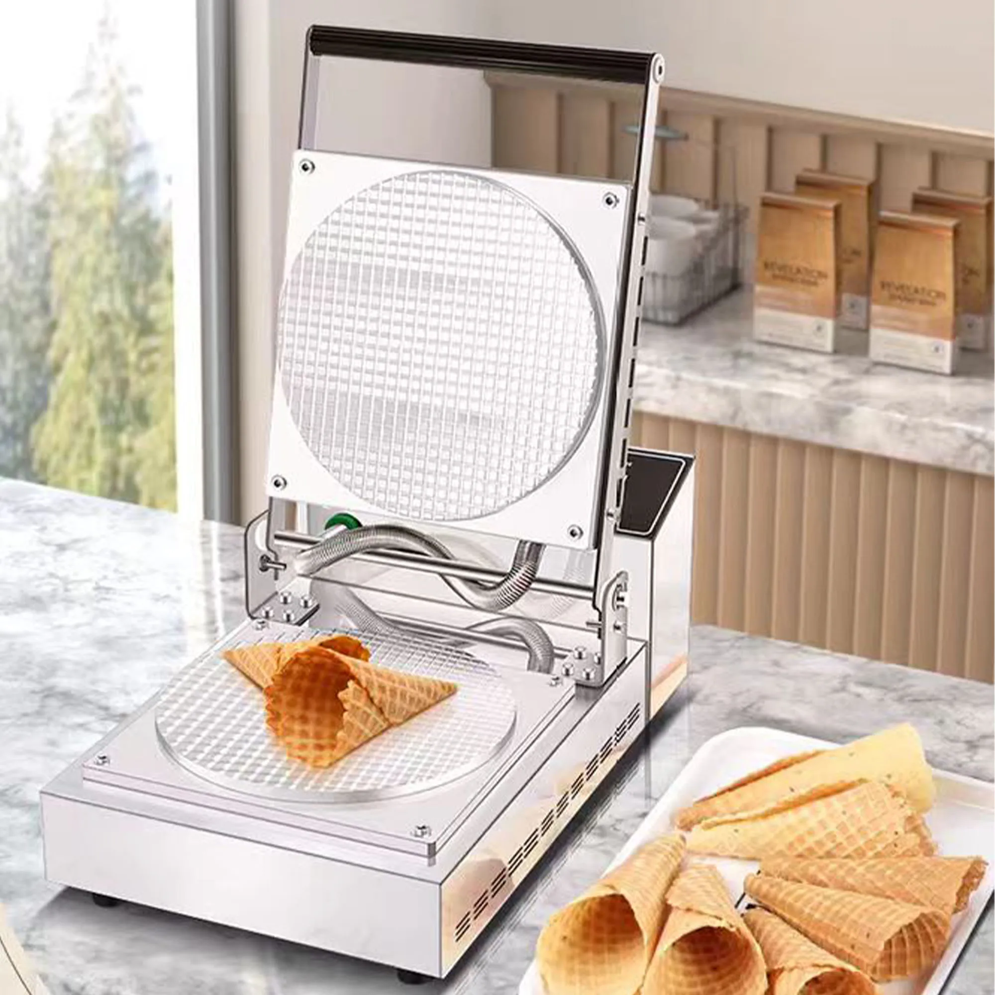 Commercial Egg Roll & Ice‑Cream Cone Machine, Crispy Waffle Cone Maker for Outdoor Vending Business