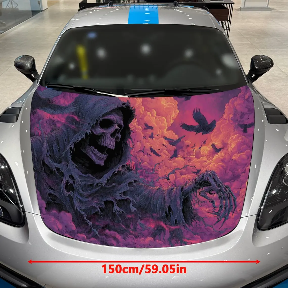 Crow And Black Robe Death Reaper Car Hood Stickers, Fashion Modified Car Decorative Film Paper, Self-adhesive Wear-resistant Sti