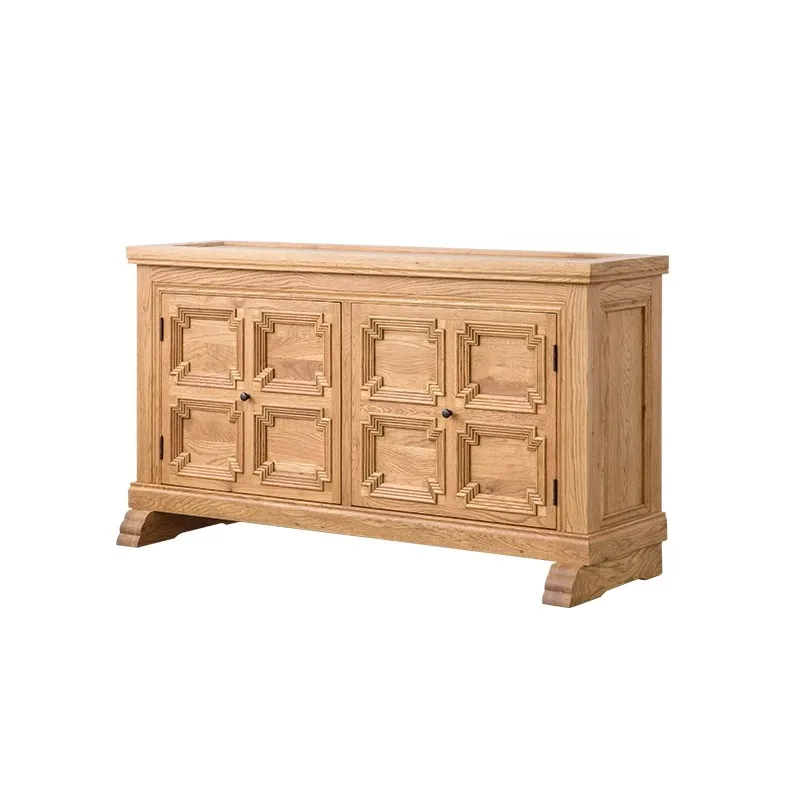 

French American country light luxury retro old solid wood oak TV cabinet three doors colonial side cabinet log
