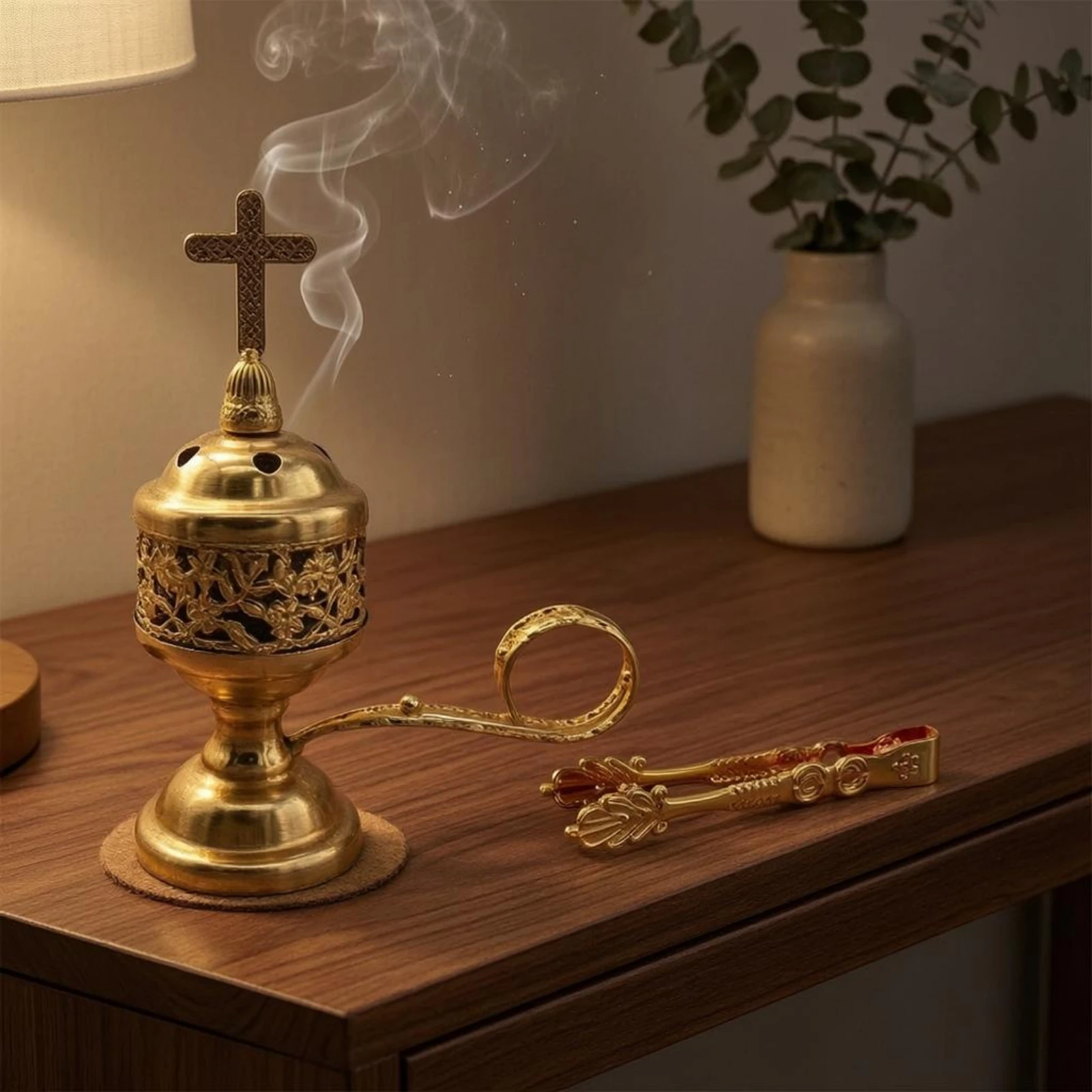 Charcoal Incense Burner with Lid Metal Incense Burner Smudge Pot Pedestal Base Home Decor Gold Finish