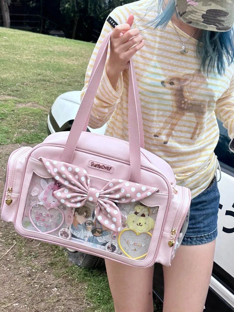 Large Capacity Daily Bag for Women Original Cute Portable Shoulder Bag Big Bow Decor Underarm Bag Big Window Handbag