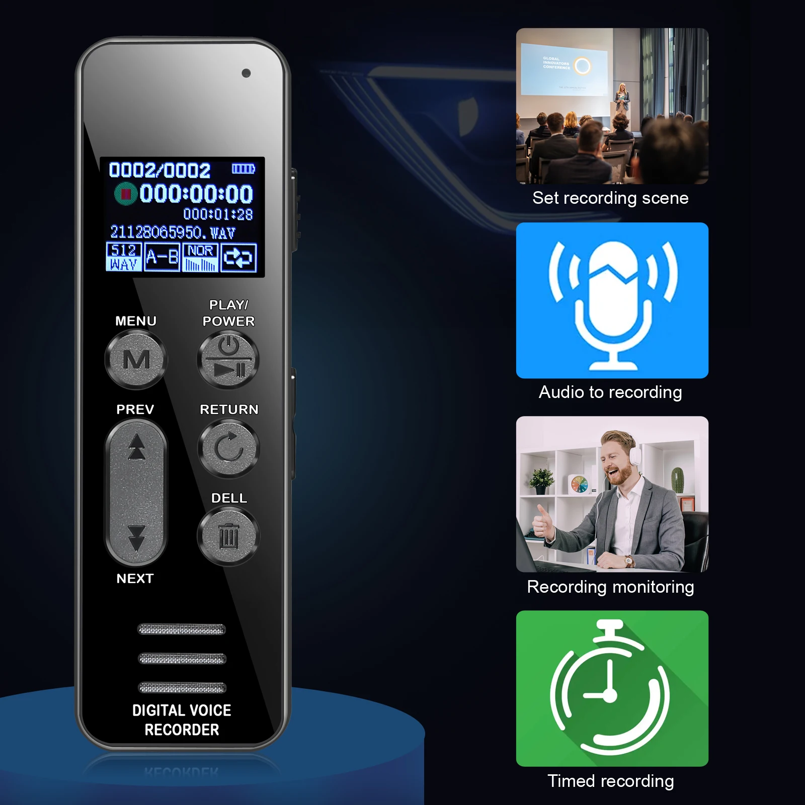 مسجل صوت Vandlion V63 1050mAH 100H وقت طويل سجل WAV 3072kbps HiFi تسجيل زر واحد لتسجيل الإملاء #2