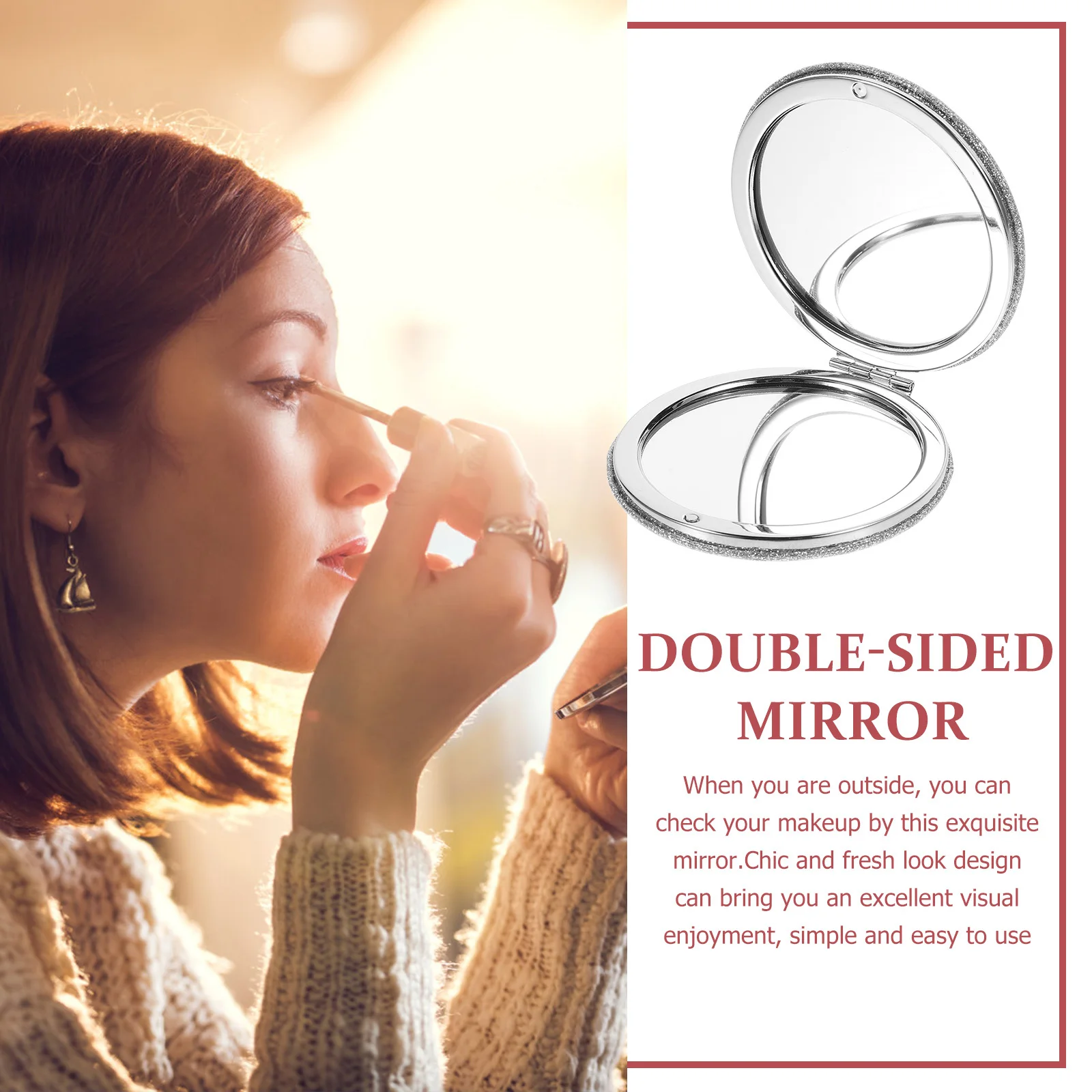 

2Pcs Compact Mirror PU Glitter Small Travel Pocket Mirror Makeup Tool Portable for Women Girls Small Hand Mirrors