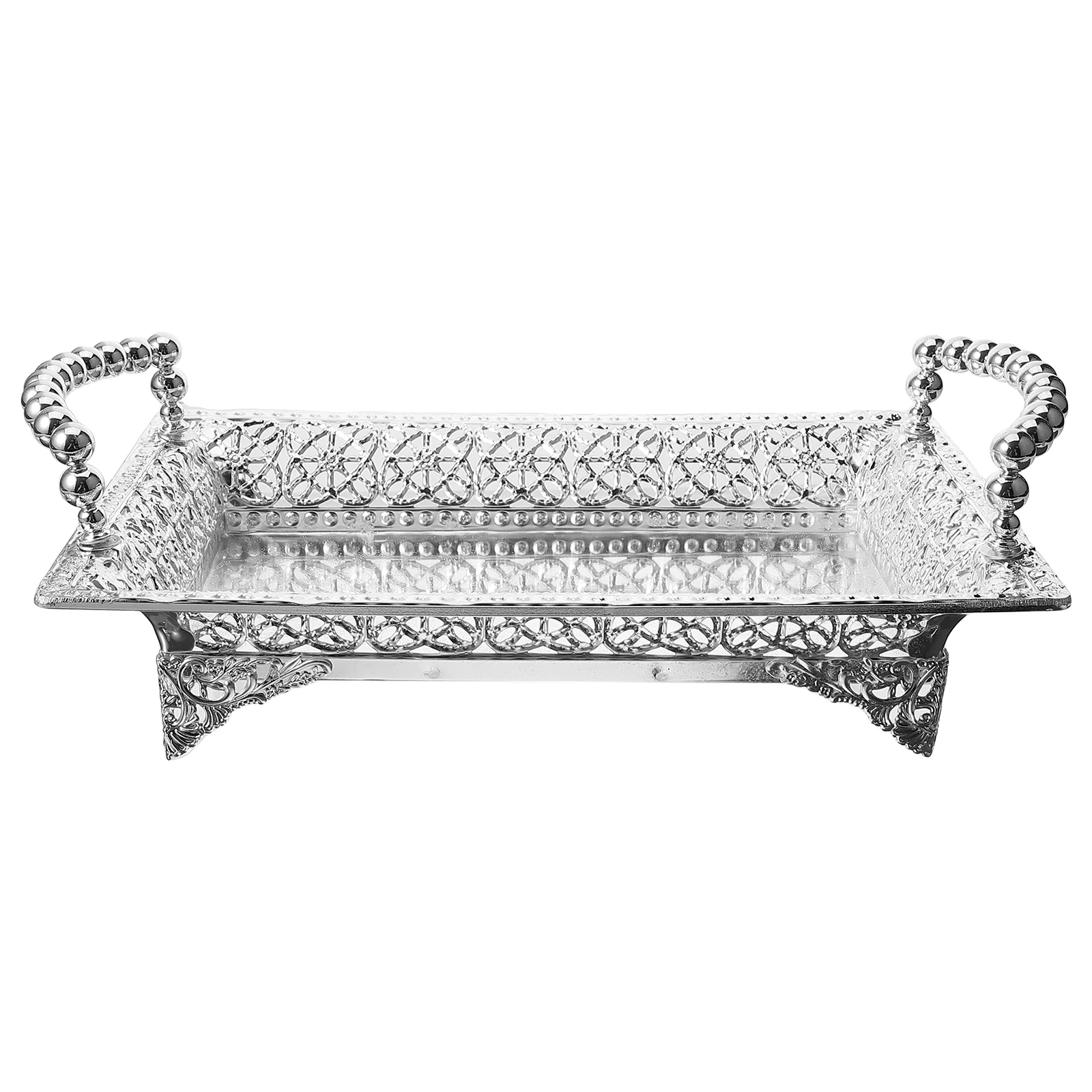 

Fruit Tray Metal Desktop Serving Dish Rectangle Silver Storage Food Snack Tray Home Kitchen Decor European Style