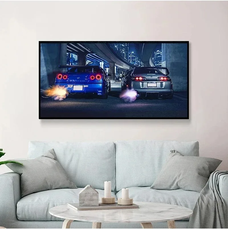 Japanese Black Car Wall Art Picture Nissans Skyline GTR R34  Vehicle Canvas Painting Supercar Poster Print for Living Room Decor
