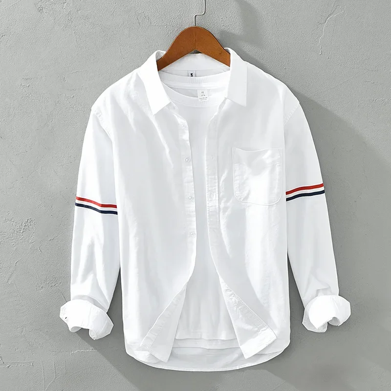 M8820 Trendy Pure Cotton Shirt Korean Style Slim Fit White Shirt With Squared Collar Autumn Base Top Smooths Your Silhouette