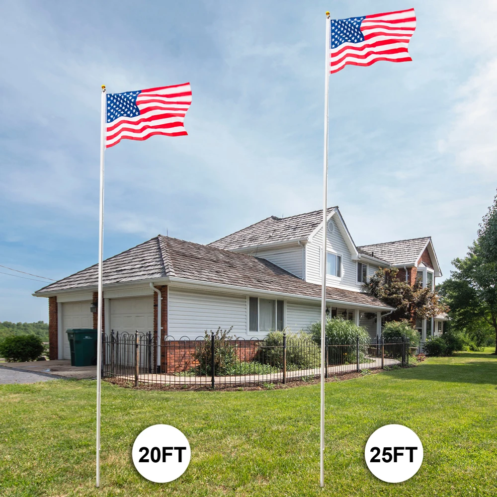 

20/25Ft Height Solemn Outdoor Decoration Sectional Halyard Pole US America Flag Flagpole Kit Aluminum[US-Stock]