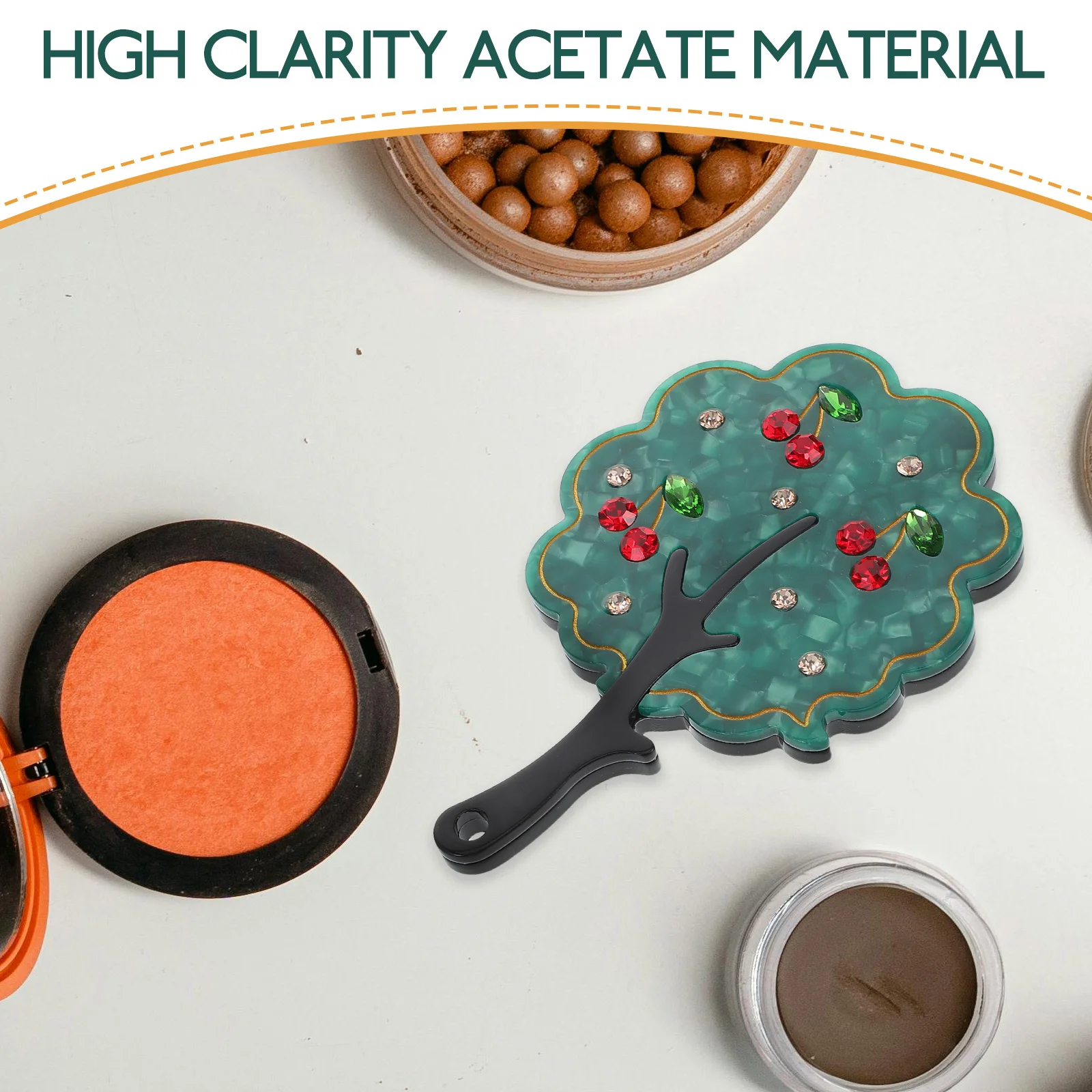 Mini miroir de poche Portable en forme d'arbre, strass, Vintage, Compact en acétate, pour maquillage, voyage, usage quotidien