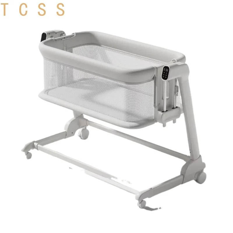 Electric Baby Crib Portable Adjustable Bedside Sleeper Bassinet Travel Bed Automatic Swing Mode Breathable Mesh Remote Control