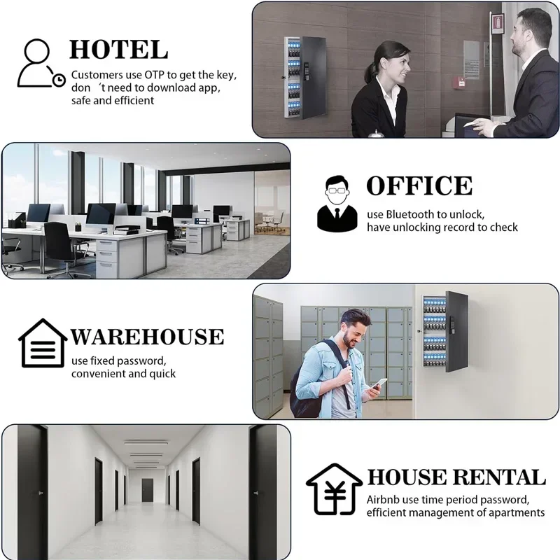 WeHere 72 Key Lock Box, Intelligent Wall Mounted Key Storage Cabinet,OTP/APP Bluetooth/fixed Code Unlocking Key Management Safe