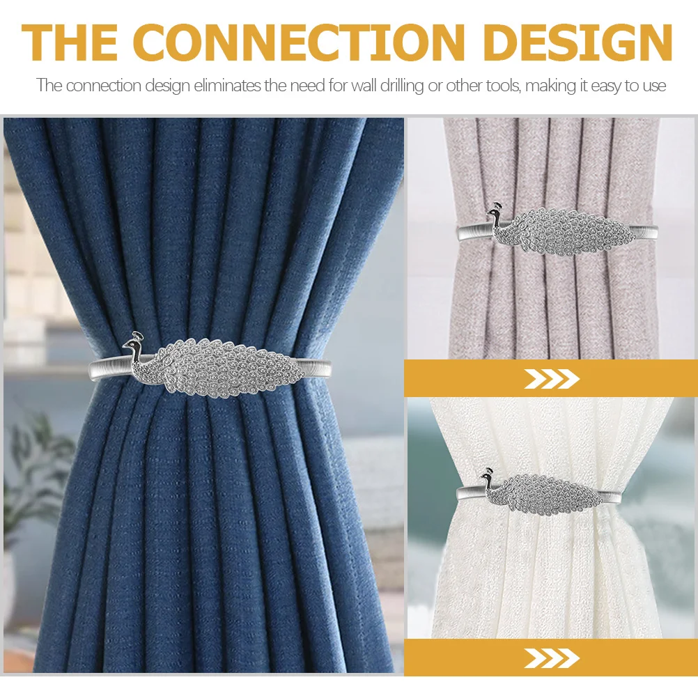 

4pcs Peacocks Curtain Tiebacks Alloy Adjustable Decorative Curtain Holdback Buckles For Home Living Room Bedroom Kitchen