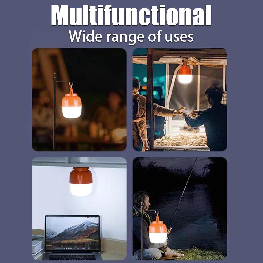 Mini LED Camping Pumpkin Light Type-C Rechargeable Lantern Protable Tent Light with Hook 4 Modes Emergency Floodlight Torch