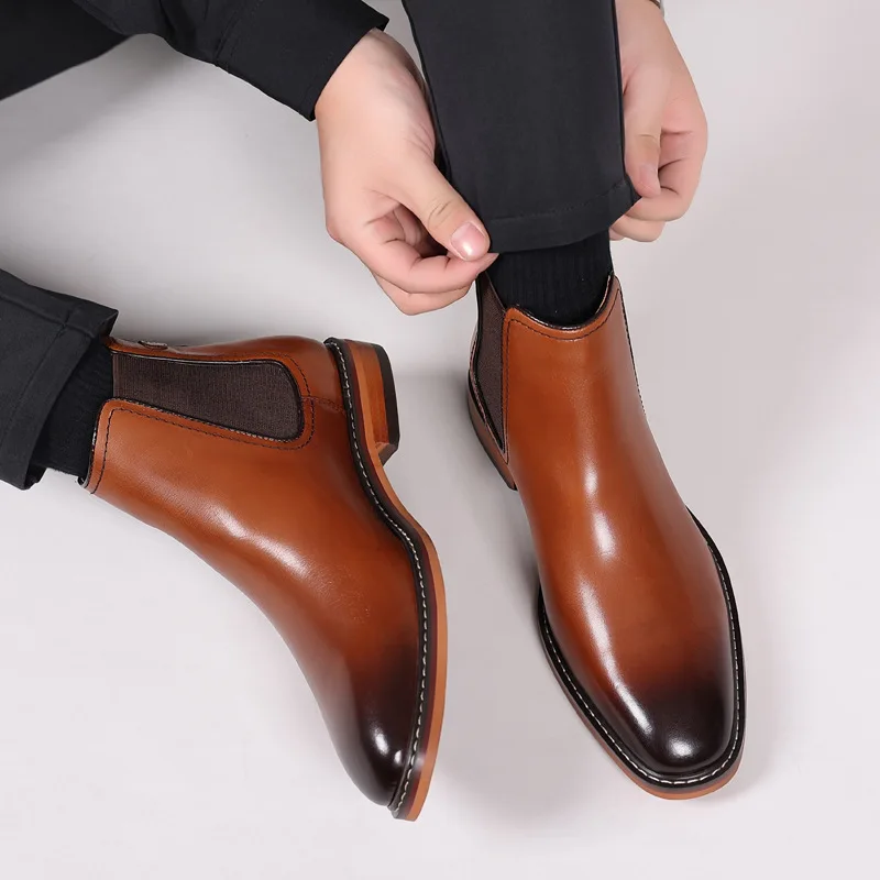 Retro Mens Chelsea Boots Handmade Quality Elegant Slip on British Style Autumn Fashion Casual Business Social Wedding Shoes Man