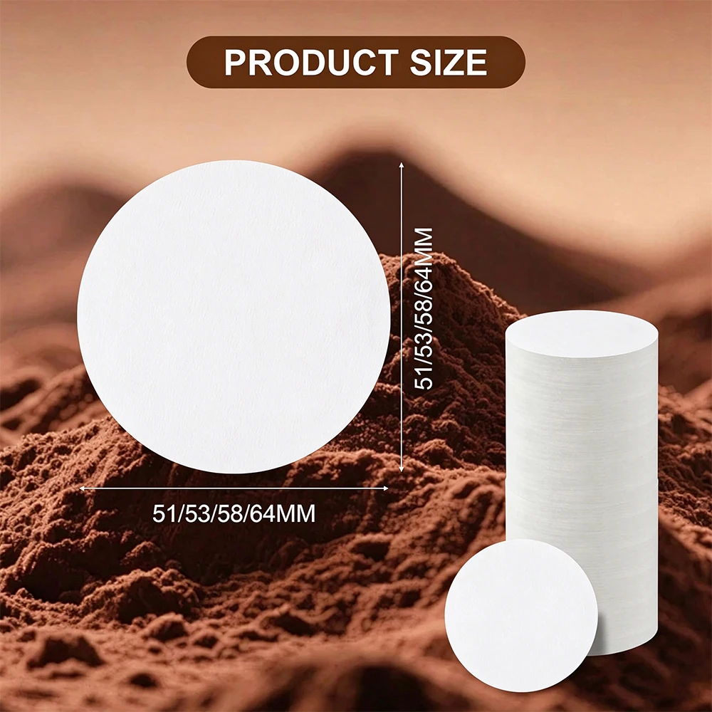 51/53/58/64MM Round Coffee Filter Paper, Pack of 100/200/500 Espresso Paper Filters, Compatible with Many Coffee Makers, White