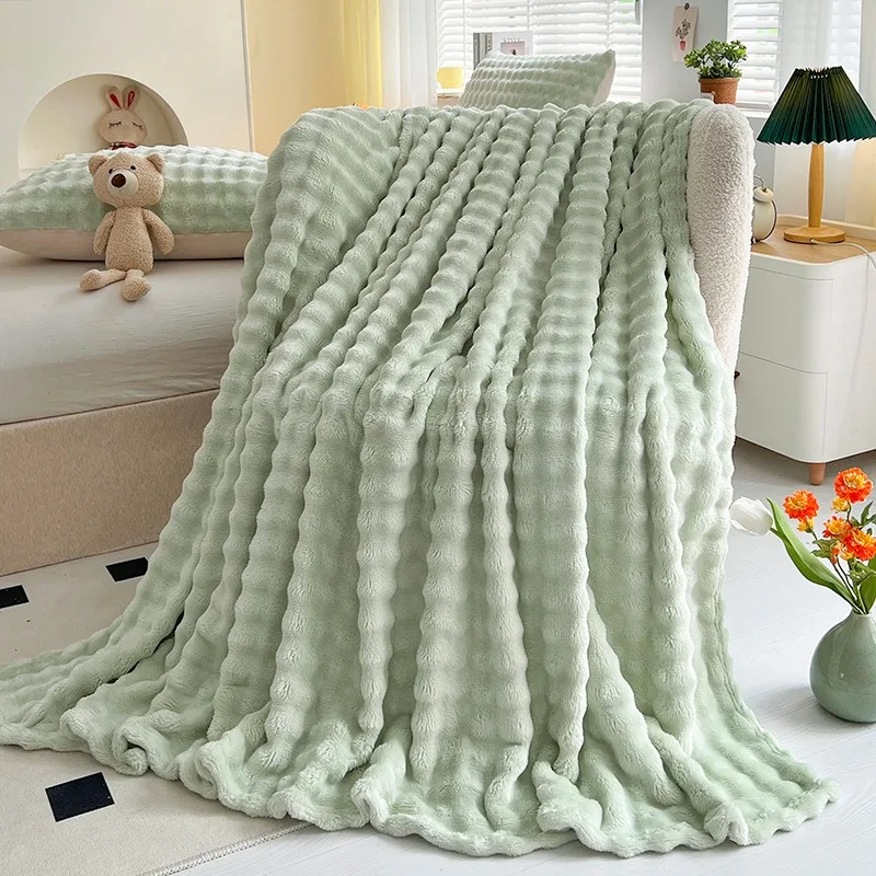 Flannel Rabbit Plush Blanket Office Nap Sofa Blanket Double-sided Cover Blanket Four Seasons Universal Air-conditioning Blanket