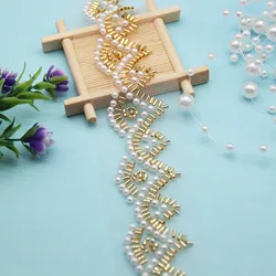 90cm Pearl Gold Beaded Lace Trim Ribbon Garment Decoration Applique Trimming Wavy Tape DIY Sewing Fabric Material Accessories
