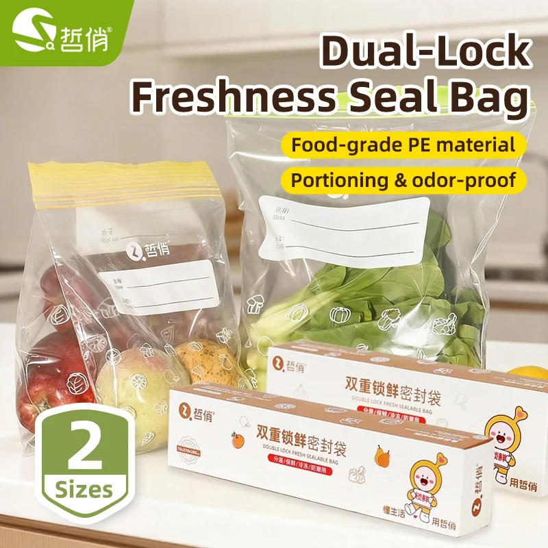 Bolsas transparentes reutilizables para almacenamiento de alimentos, autoselladas gruesas, conservación fresca con doble sello para refrigerador de cocina y gratis