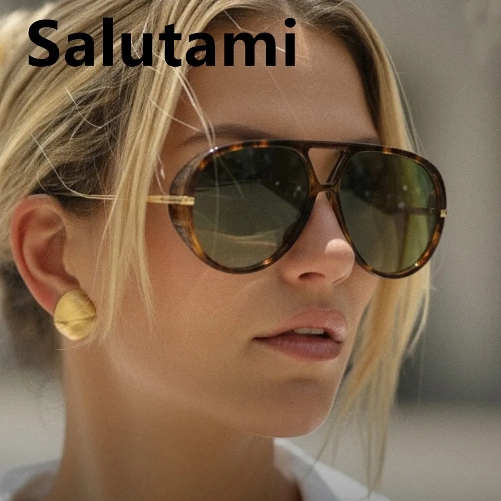 New Fashion Green Leopard Print Oval Sunglasses for Women Vintage Oversize Alloy Gradient Sun Glasses Ladies Driving Eyewear