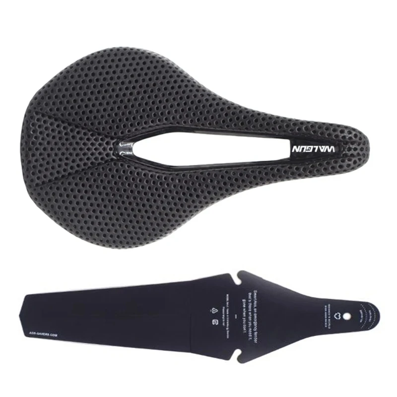 WALGUN 3D Printed Carbon Fiber Bike Saddle, Hollow Wide Front Seat, Comfortable MTB Road Bicycle Seat Cushion, 250*150mm, Parts