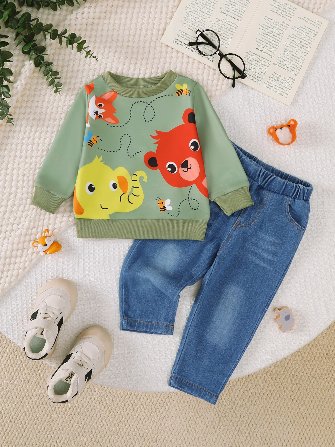 

Winter 0-3 Years Old Infant Baby Boys Animal Pattern Printing Long Sleeved Casual 2-Piece Set