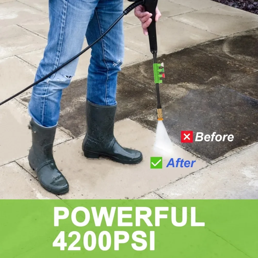 4200 PSI 4.0 GPM Electric Pressure Washer with With 33ft Pressure Hose, 4 Nozzle and Detergent Tank for Cars,Fences,Light Green