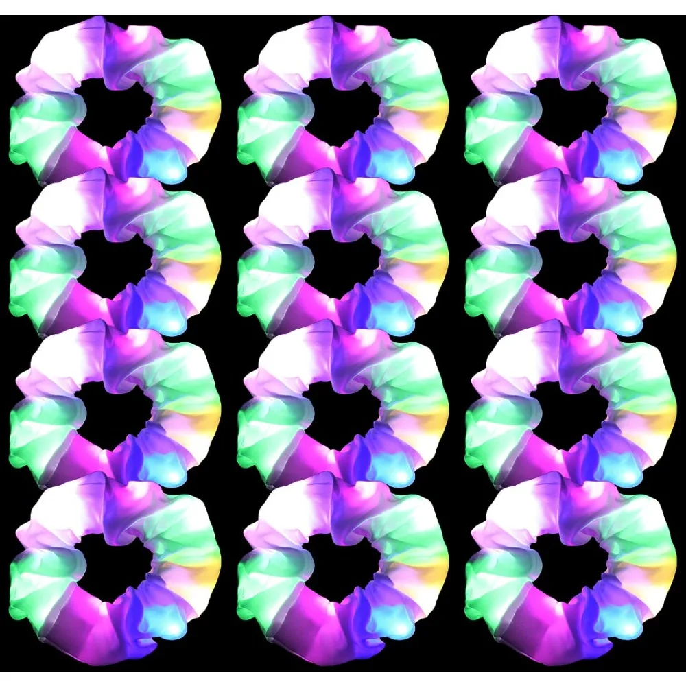 

12PCS LED Hair Scrunchies Light Up White Scrunchies,Satin Ponytail Holder Glow in the Dark Hair Accessories Neon Rave Party Supp