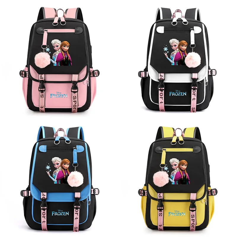 

MINISO Frozen Elsa Anna Men's Women's Backpack Bag Travel Rucksack Mochila Teenager USB Charging Laptop Backpack