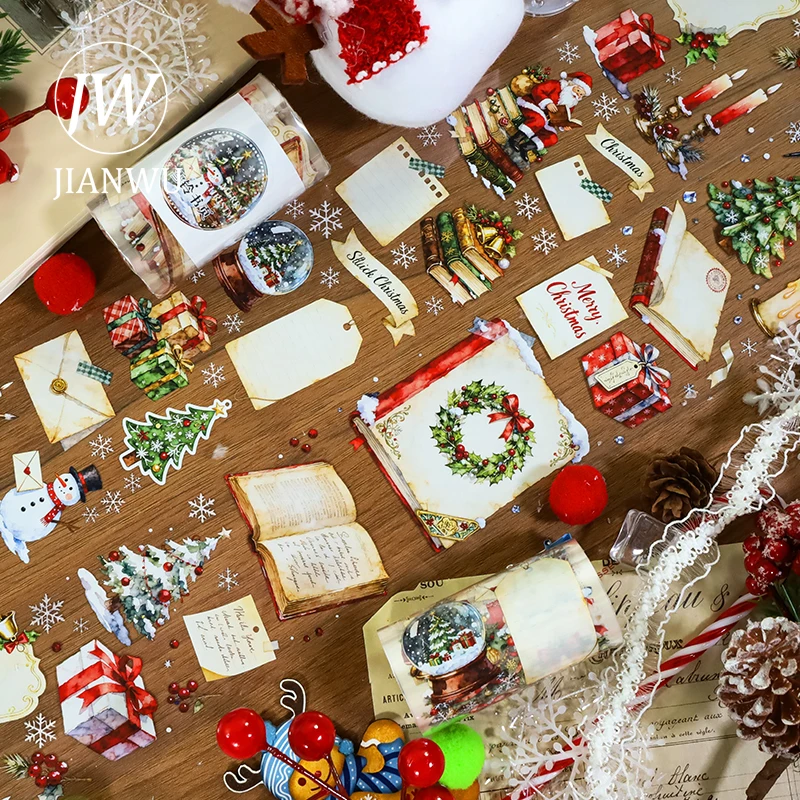 JIANWU 70 مللي متر * 200 سنتيمتر خمر عيد الميلاد جرس الثلج صفحات المشهد المواد الكولاج سجل القصاصات PET الشريط الإبداعية مجلة القرطاسية #2