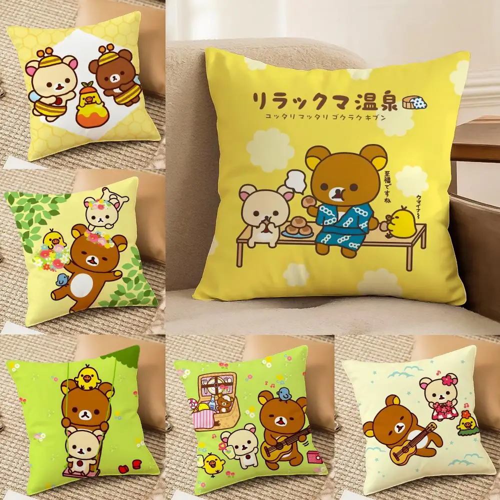 Cartoon R-Rilakkuma Cushion Cover Soft Plush Double-Sided Decorative Pillow Cover Cozy Sofa Cushion Case Living Room Home Gift