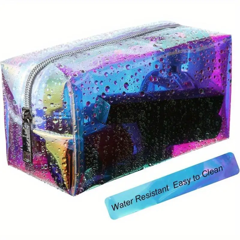 1pc Clear Iridescent Holographic Makeup Bag Glitter Travel Cosmetic Pouch with Zipper Toiletry Organizer for Purse Diaper Beach