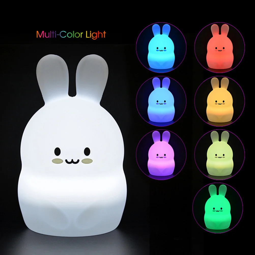 

Cute Rabbit Led Night Light 7-Color Changing Usb Rechargeable Silicone Lamp For Bedroom Home Decorative Night Light