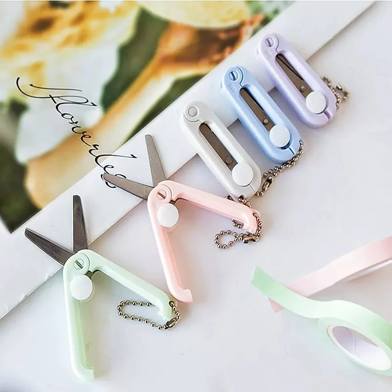 Ins Macaron Folding Scissors Kawaii Paper Cutter Portable Key Chain Cute Utility Knife Korean Stationery DIY Hand Tools Office