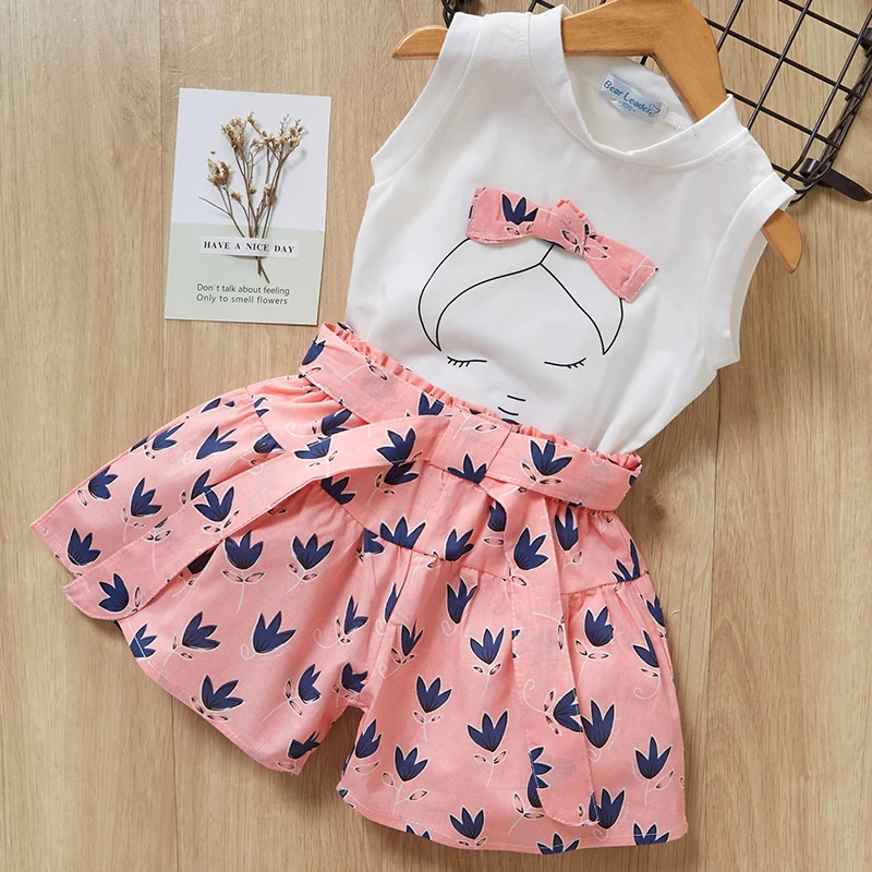 Girls Clothes Set New New Summer Fashion Sleeveless T-shirt+Shorts 2Pcs for Girl Children Kids Clothing Set Suit for 3-7 Years