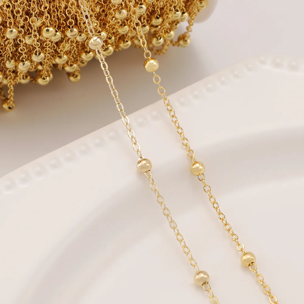 WT-BC216 New Fashion Tiny Chain With 2mm Beads Link 10Meters Gold Brass Nontarnishable For Women Jewelry Necklace Design