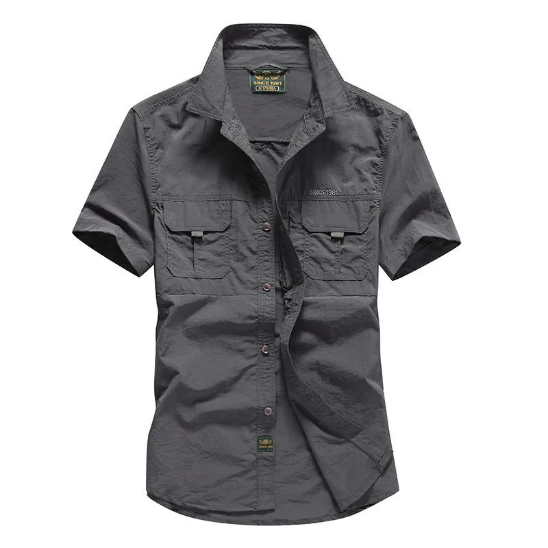 Summer New Men's Quick-drying Short-sleeved Shirt Men's Large-size Loose Shirt Tooling Top