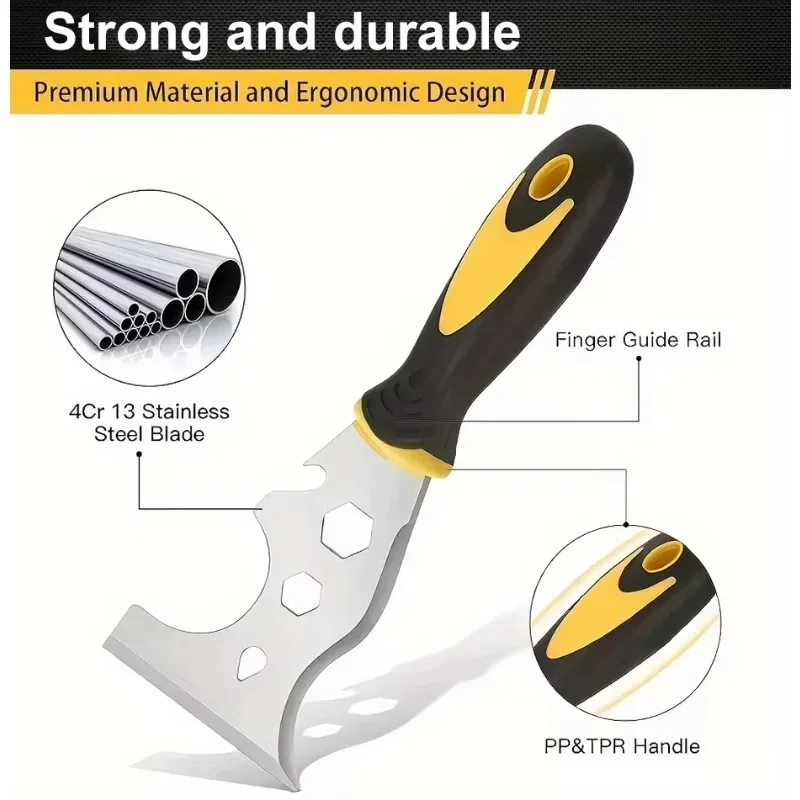Pengikis Cat 15 in 1 Multi Guna Baja Tahan Karat, Alat Penghilang Wallpaper, Pembuka Kaleng untuk Konstruksi Rumah DIY