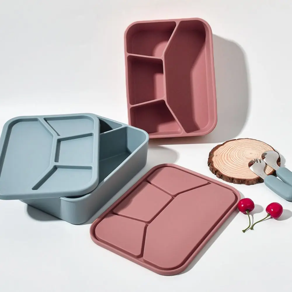 

4 Compartment Silicone Lunch Box Japanese Style Microwave Safe Food Container Leakproof High temperature resistant