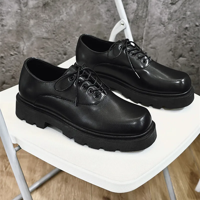 Derby shoes square toe leather shoes men's shoes new low top small leather shoes youth casual shoes shoes big toe leather shoes