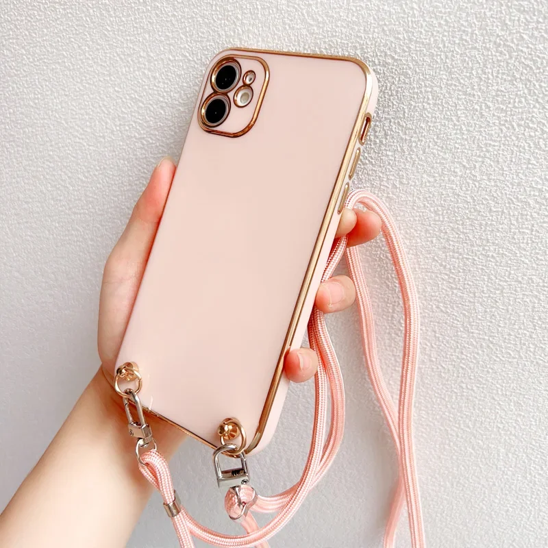 Crossbody Lanyard Strap Plating Phone Case For Samsung Galaxy A15 A25 A35 A55 A05 A05S 4G 5G Soft Cover