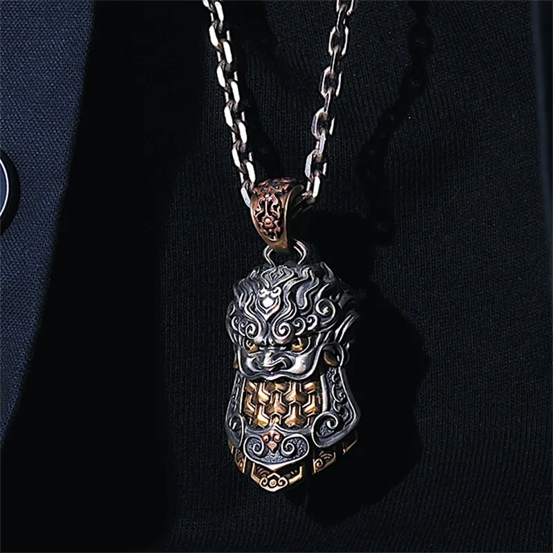Retro Shield Armor Pendant Necklace For Men Jewelry Mighty Personality Amulet Necklace For Boyfriend Gift Neck  Accessories