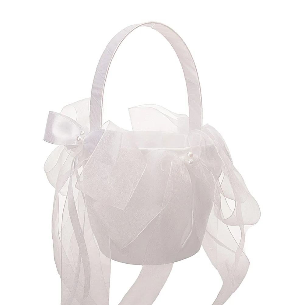 

Flower Girl Basket Premium Cloth Mesh Elegant Romantic Wedding Baskets Bridal Hand Held Bowknot Special Events Storage