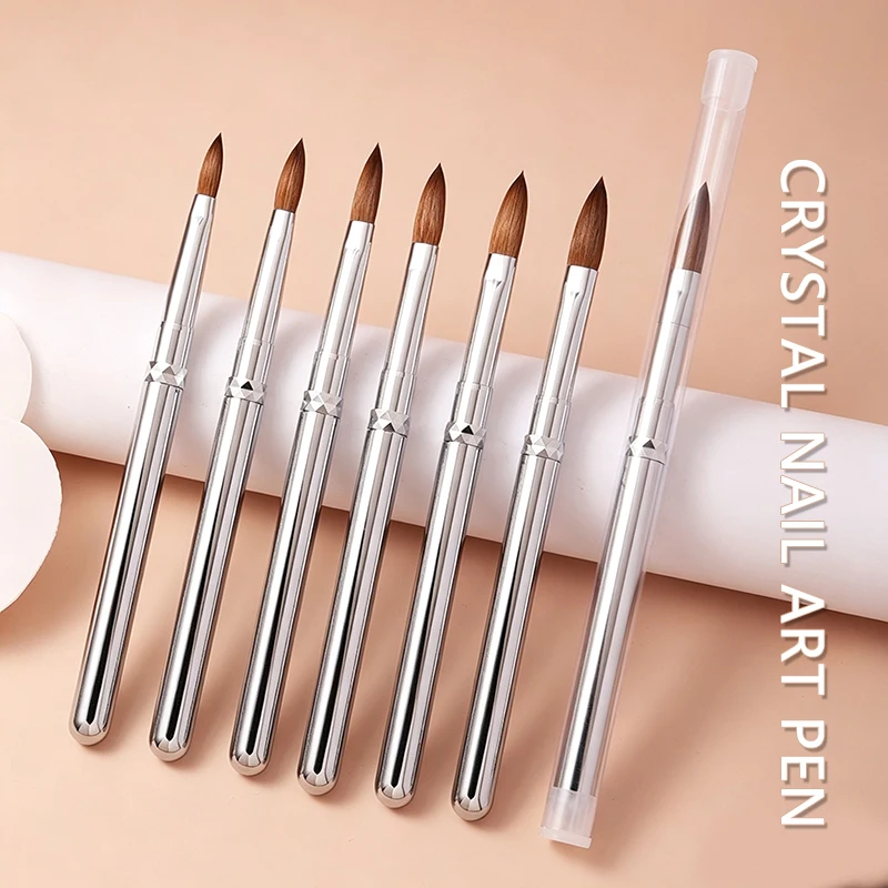 Professional Mixed Kolinsky Nail Brush, Siberian Sable Detachable Metal Handle, Crystal Acrylic Gel Manicure Tool
