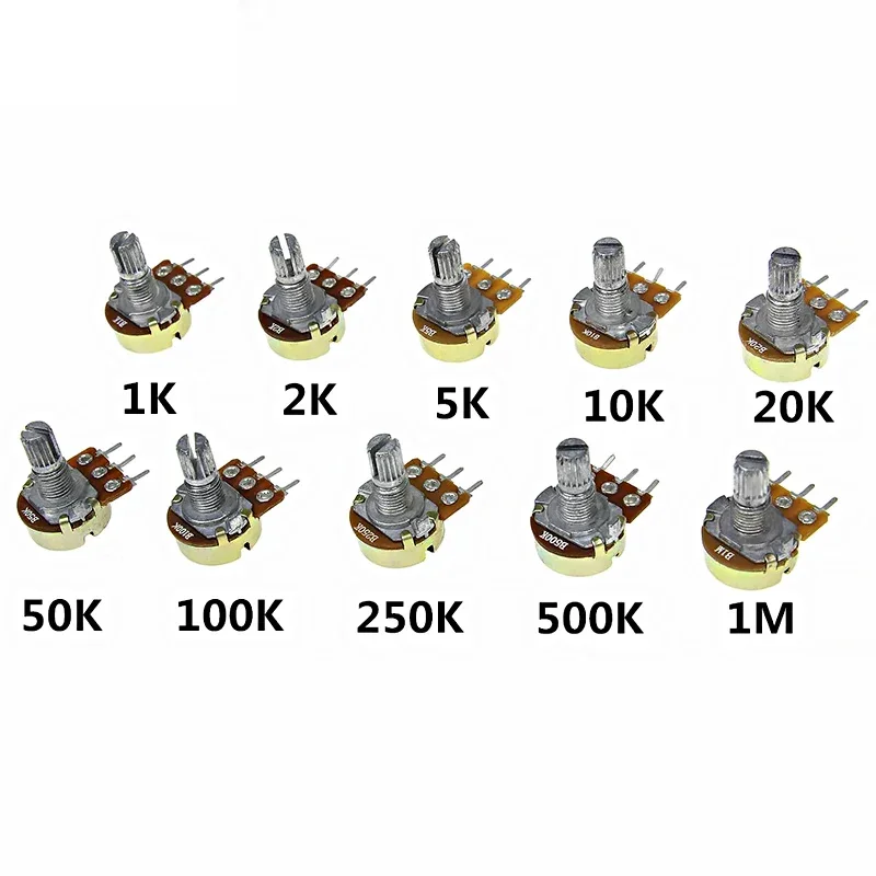 WH148 Linear Potentiometer 15mm Shaft With Nuts And Washers 3pin WH148 B1K B2K B5K B10K B20K B50K B100K B250K B500K B1M